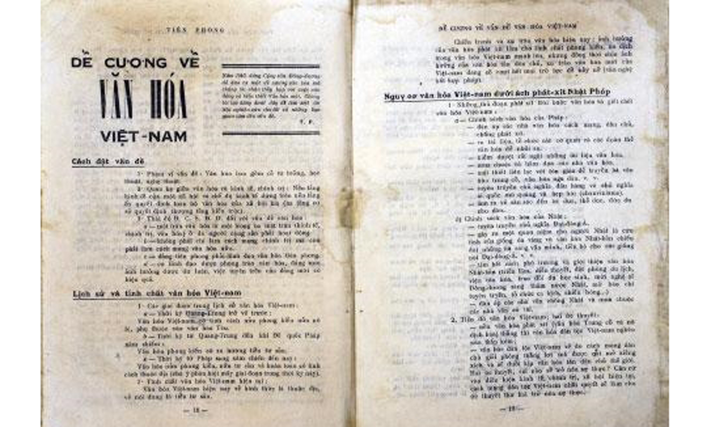 “Đề cương về Văn hóa Việt Nam” năm 1943 trưng bày tại Bảo tàng Lịch sử Quốc gia (Ảnh: TL)