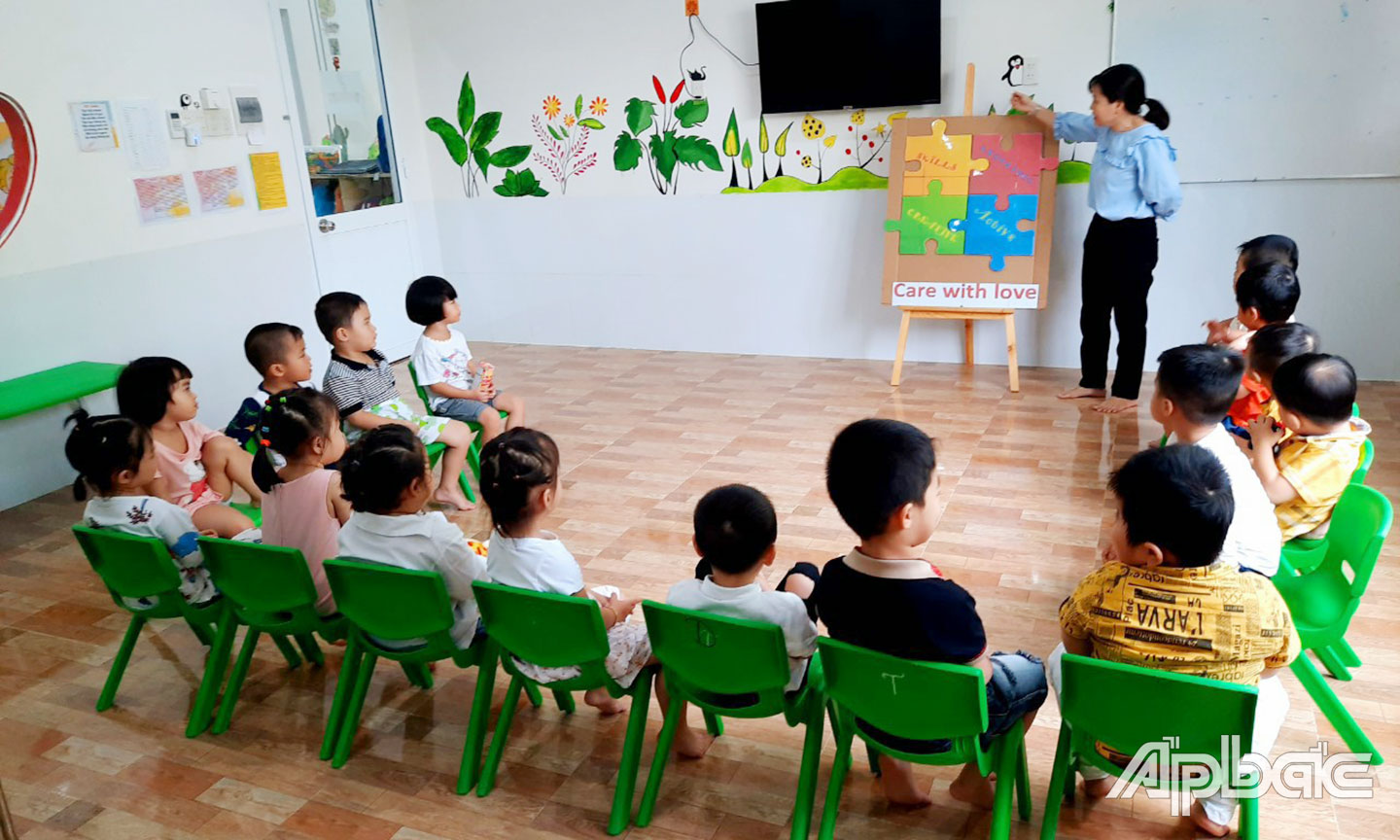Một lớp học tại cơ sở giáo dục mầm non ngoài công lập trên địa bàn TP. Mỹ Tho. 