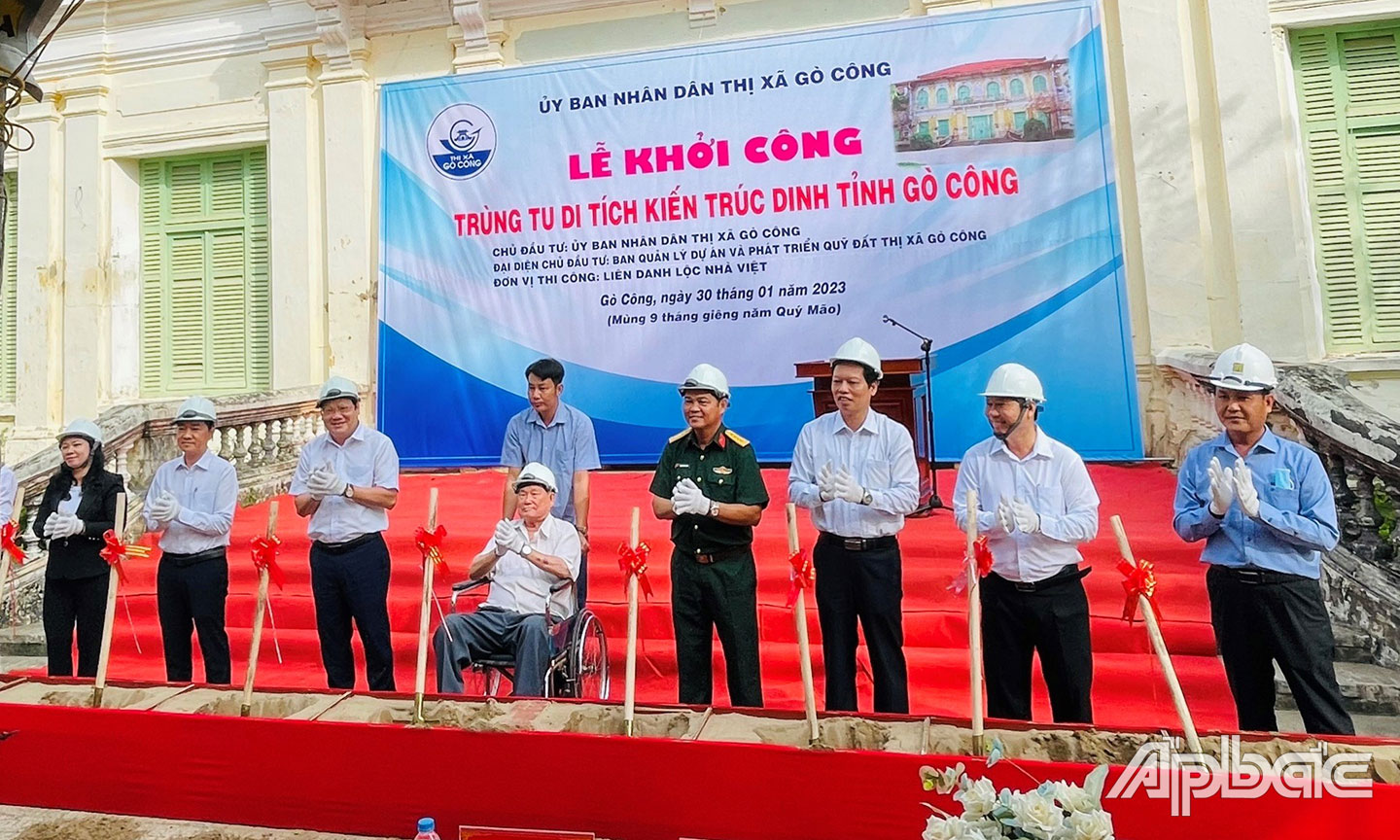 UBND TX. Gò Công đã khởi công công trình trùng tu Di tích kiến trúc Dinh tỉnh Gò Công vào đầu năm 2023.