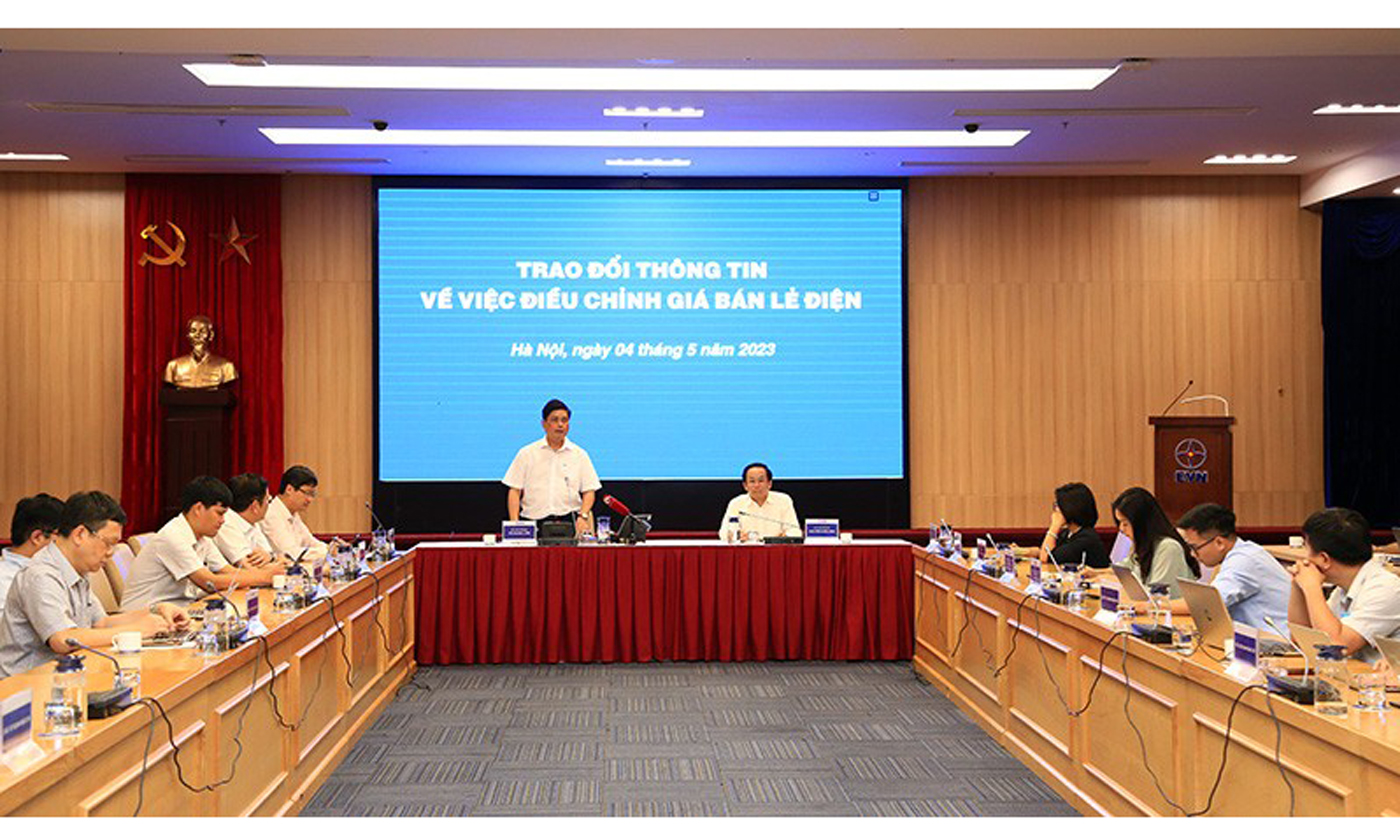 Buổi họp báo trao đổi thông tin về việc điều chỉnh giá bán lẻ điện chiều 4/5.