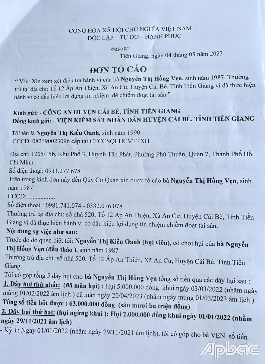 Đơn tố cáo của người dân. 