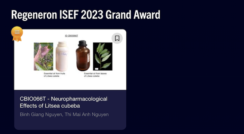 Dự án của học sinh Việt Nam đạt giải chính thức của Regeneron ISEF 2023.