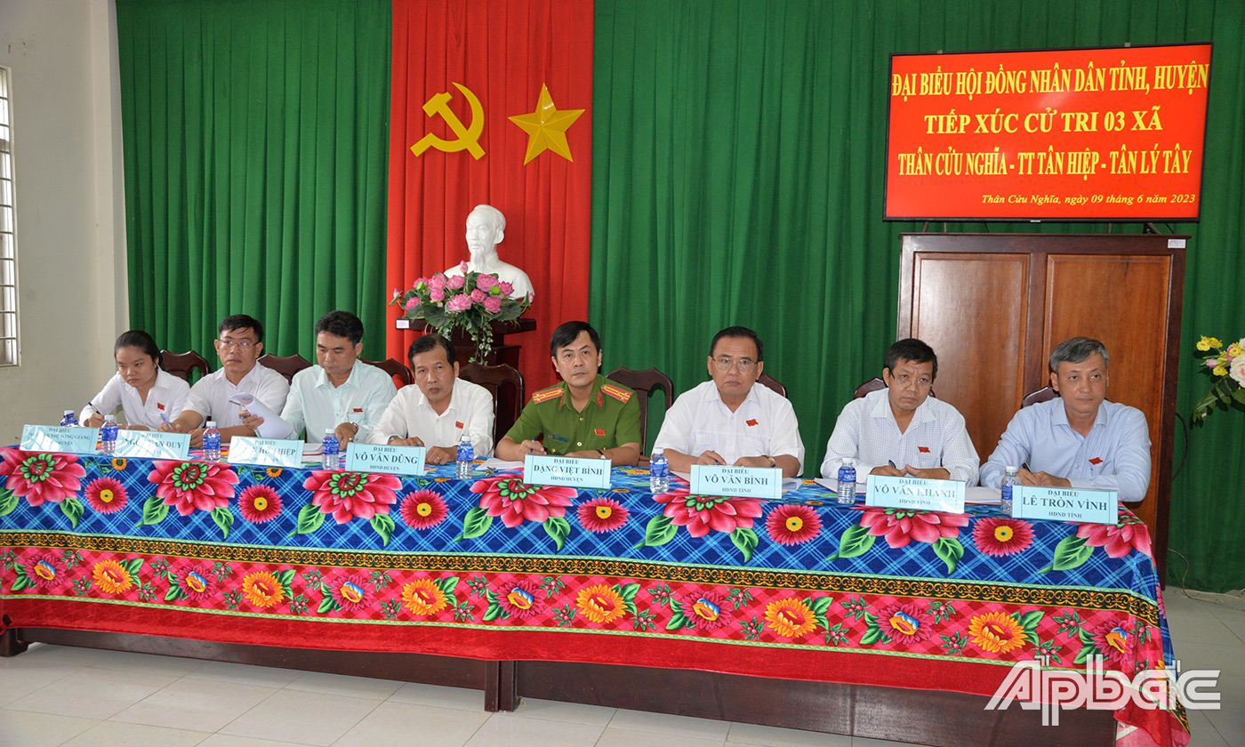 Đại biểu HĐND tỉnh, huyện nghe ý kiến cử tri phát biểu.