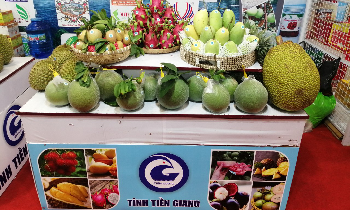 Sản phẩm của doanh nghiệp Tiền Giang tham gia triển lãm.