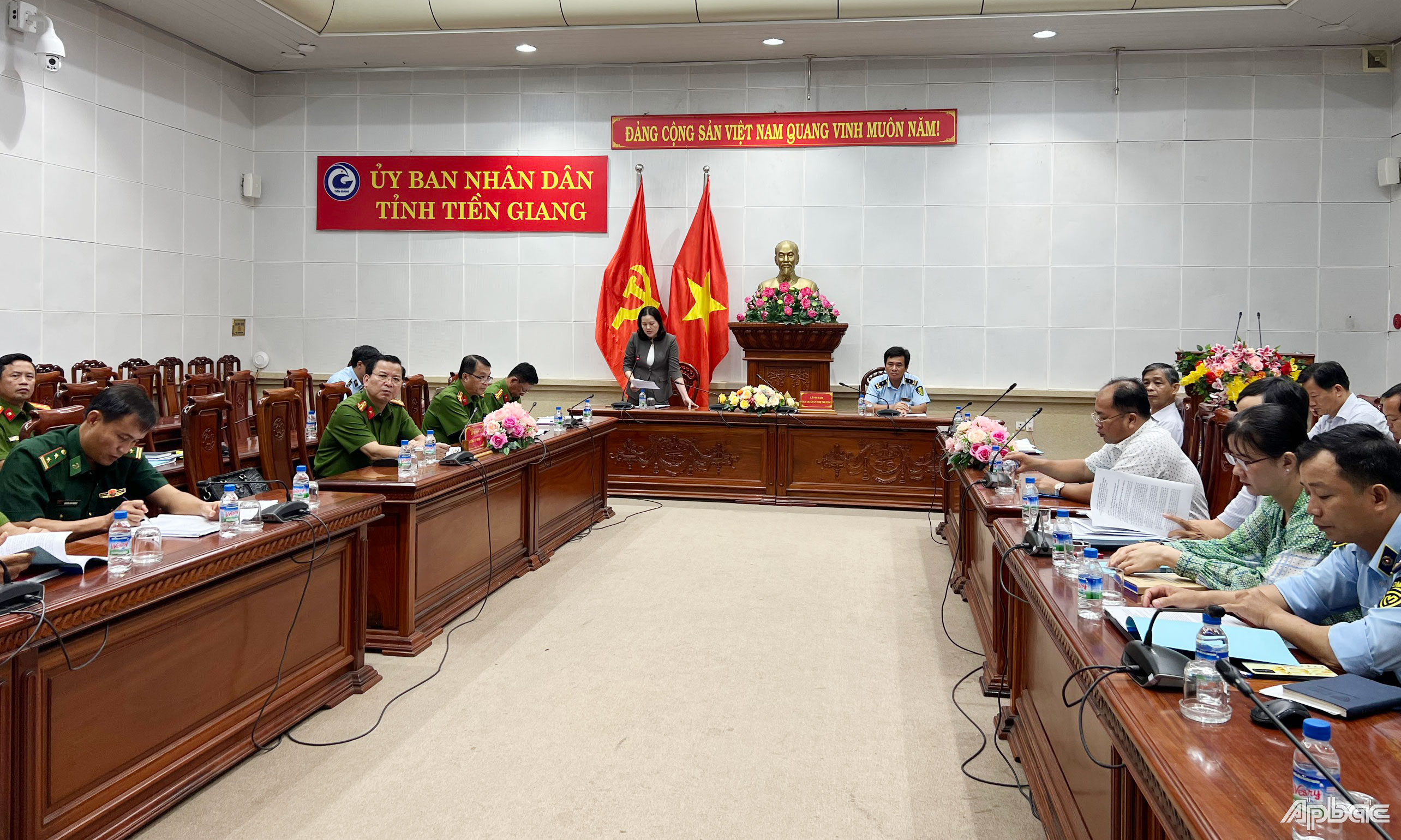 Quang cảnh hội nghị tại điểm cầu tỉnh Tiền Giang.