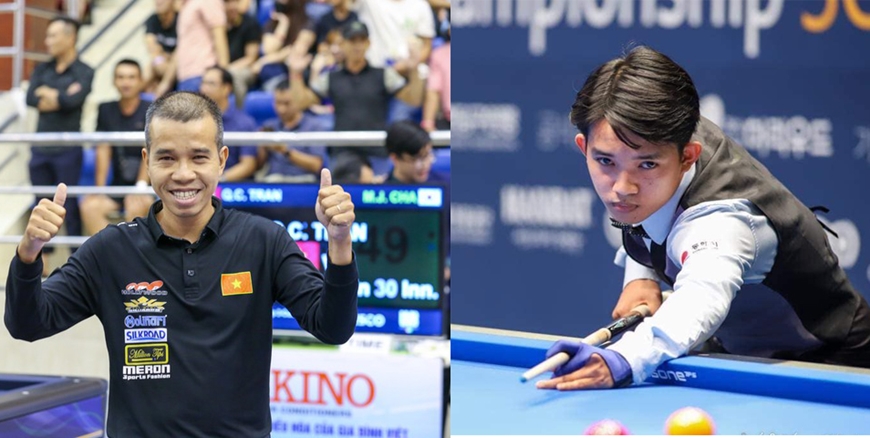 Trần Quyết Chiến và Chiêm Hồng Thái giành quyền vào bán kết billiards carom 3 băng World Cup Porto 2023. Ảnh: TNO
