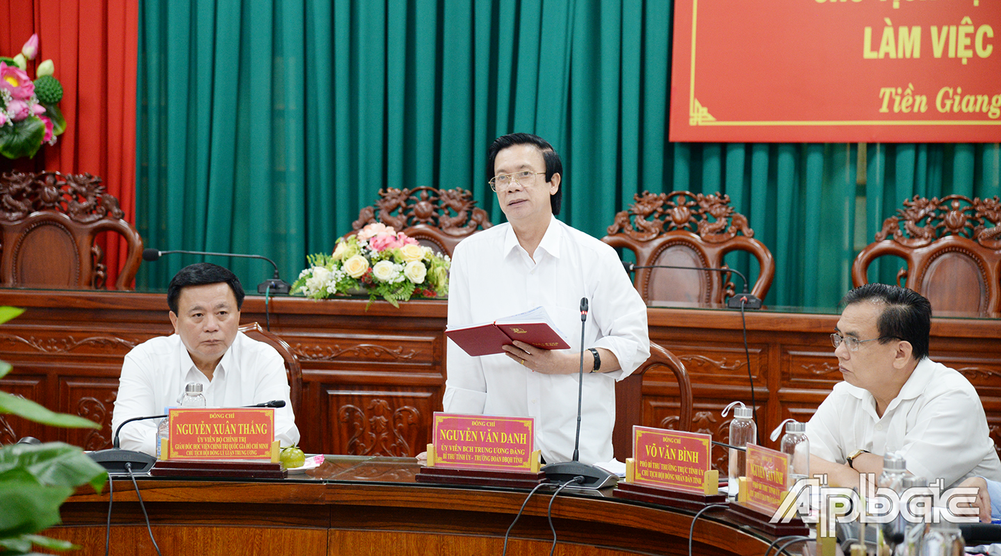 Đồng chí Nguyễn Văn Danh hoan nghênh Bộ Chính trị đã chọn Tỉnh ủy Tiền Giang để thực hiện công tác kiểm tra. Bí thư Tỉnh ủy cho rằng việc kiểm tra của trung ương sẽ giúp đảng bộ tỉnh kịp thời phát hiện những khó khăn, vướng mắc, hạn chế, khuyết điểm và nguyên nhân để từ đó thực hiện tốt hơn nhiệm vụ trong thời gian tới.
