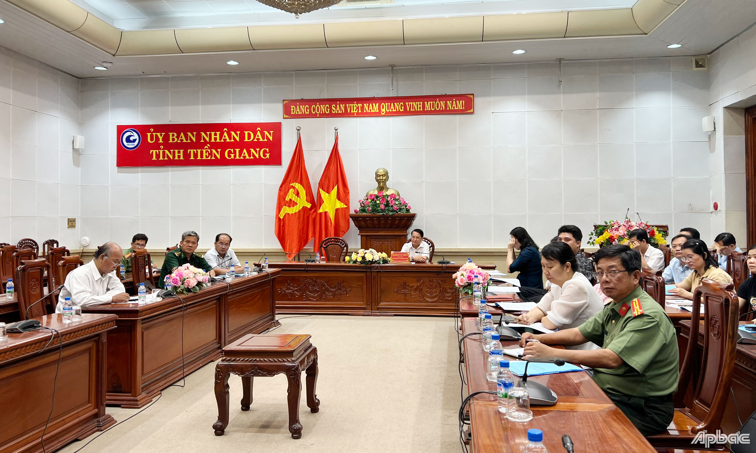 Quang cảnh hội nghị tại điểm cầu tỉnh Tiền Giang.