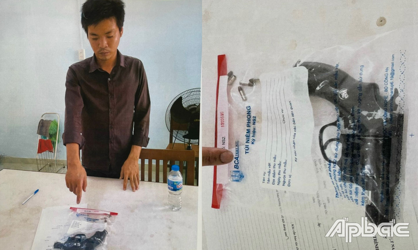 Bị cáo Huỳnh Văn Minh Nhân và vũ khí.