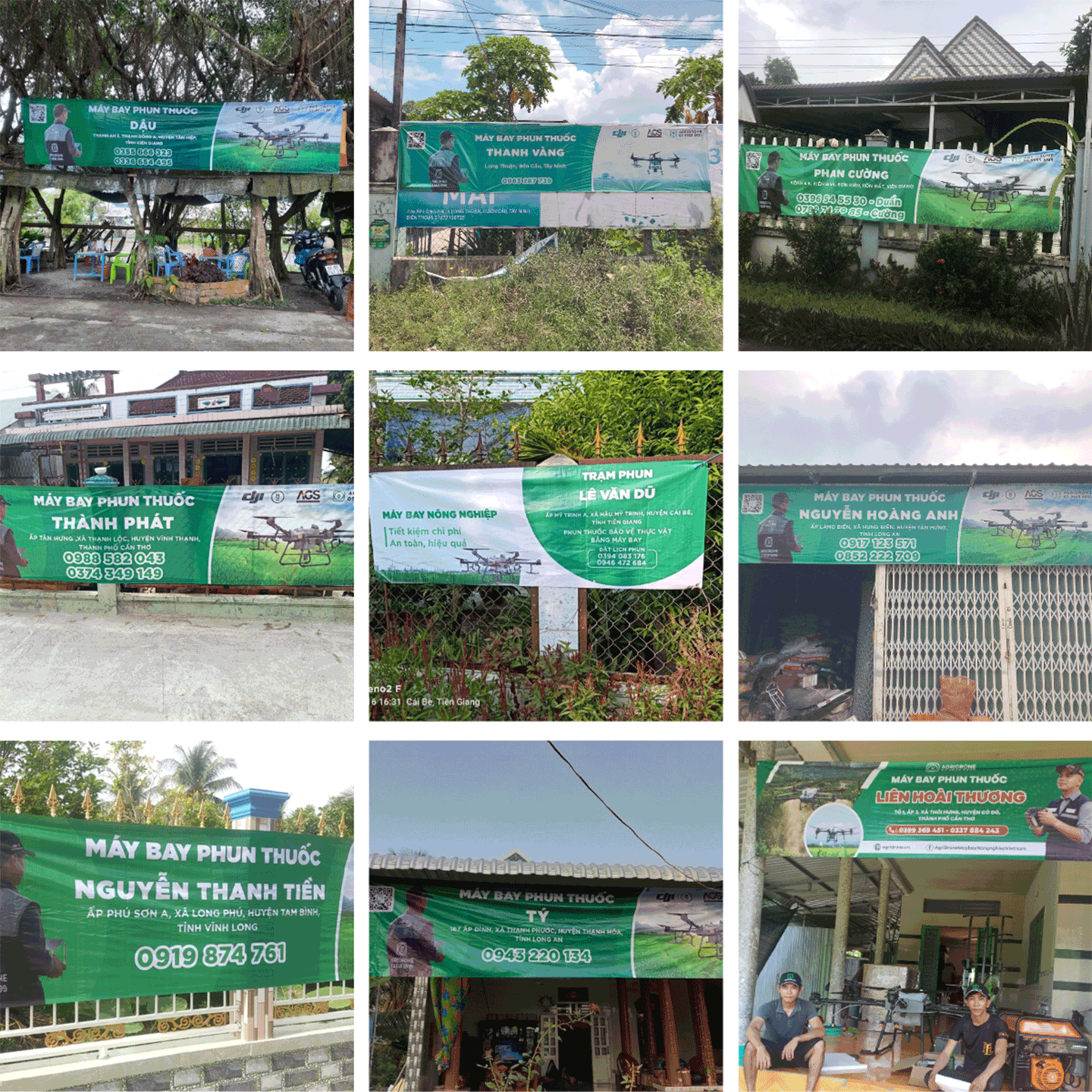 Công ty máy bay AgriDrone hỗ trợ in banroll giúp phi công quảng cáo dịch vụ.