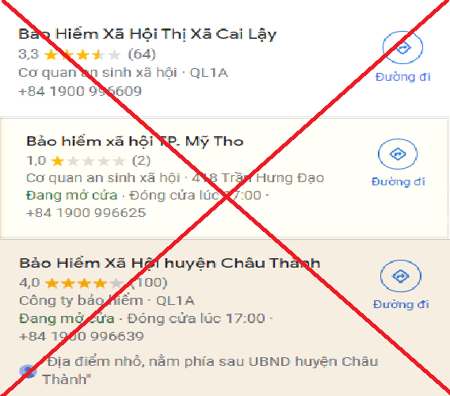 Số mạo danh Tổng đài liên hệ của BHXH huyện, thành phố, thị xã.