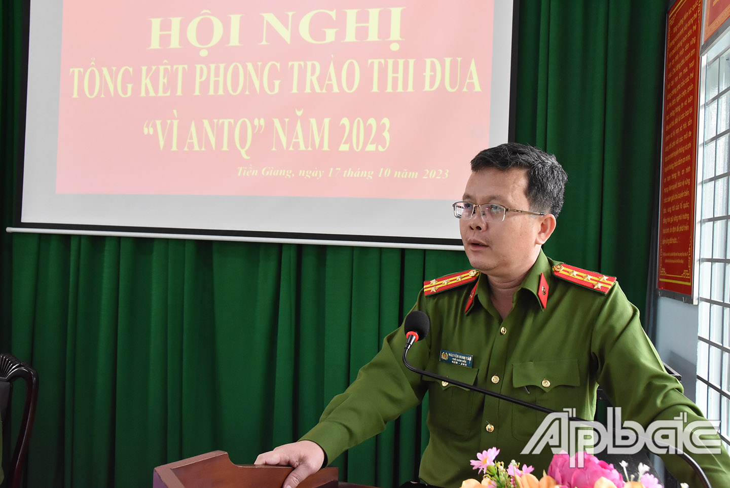 3. Đại tá Nguyễn Minh Tân, Phó Giám đốc Công an tỉnh phat bieu c hỉ đạo tại Hội nghị. Ảnh Trọng Tín.