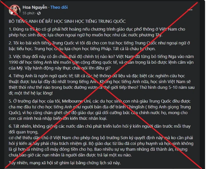 Thông tin xuyên tạc được Bộ Giáo dục và Đào tạo cảnh báo. (Ảnh: Bộ GD-ĐT)