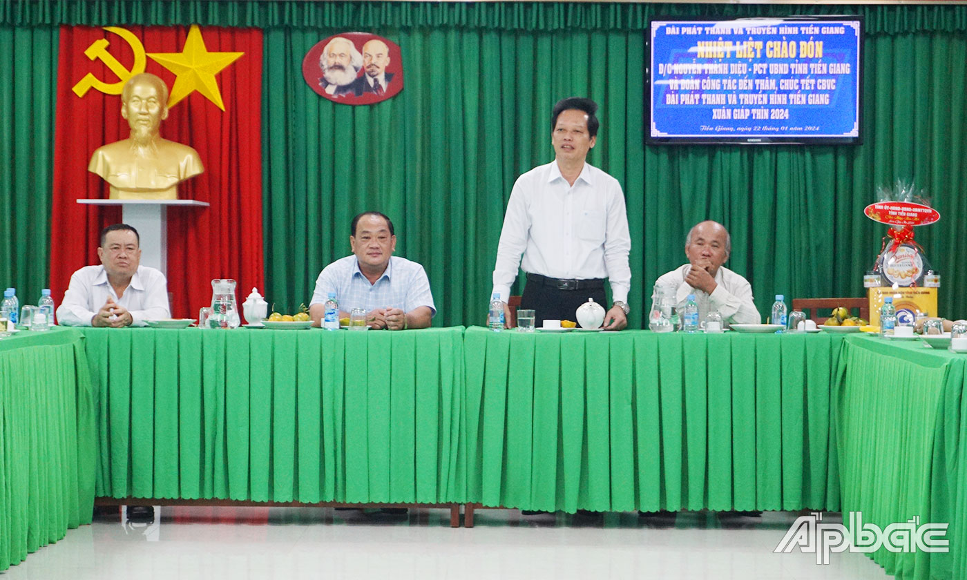 Đồng chí Nguyễn Thành Diệu phát biẻu tại Đài Phát thanh - Truyền hình tỉnh Tiền Giang.