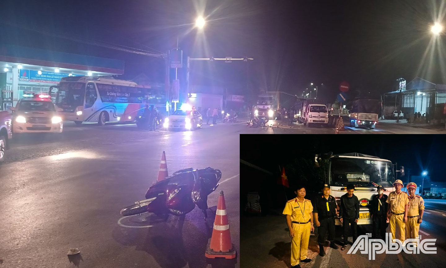 Hiện trường vụ tai nạn ngày 15-2 trên quốc lộ 1 và tài xế bị tạm giữ.