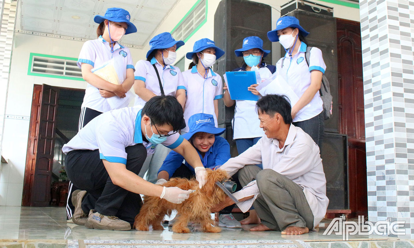  Các hộ chăn nuôi chó tại xã Bình Nhì hưởng ứng tiêm phòng vắc xin dại cho chó.