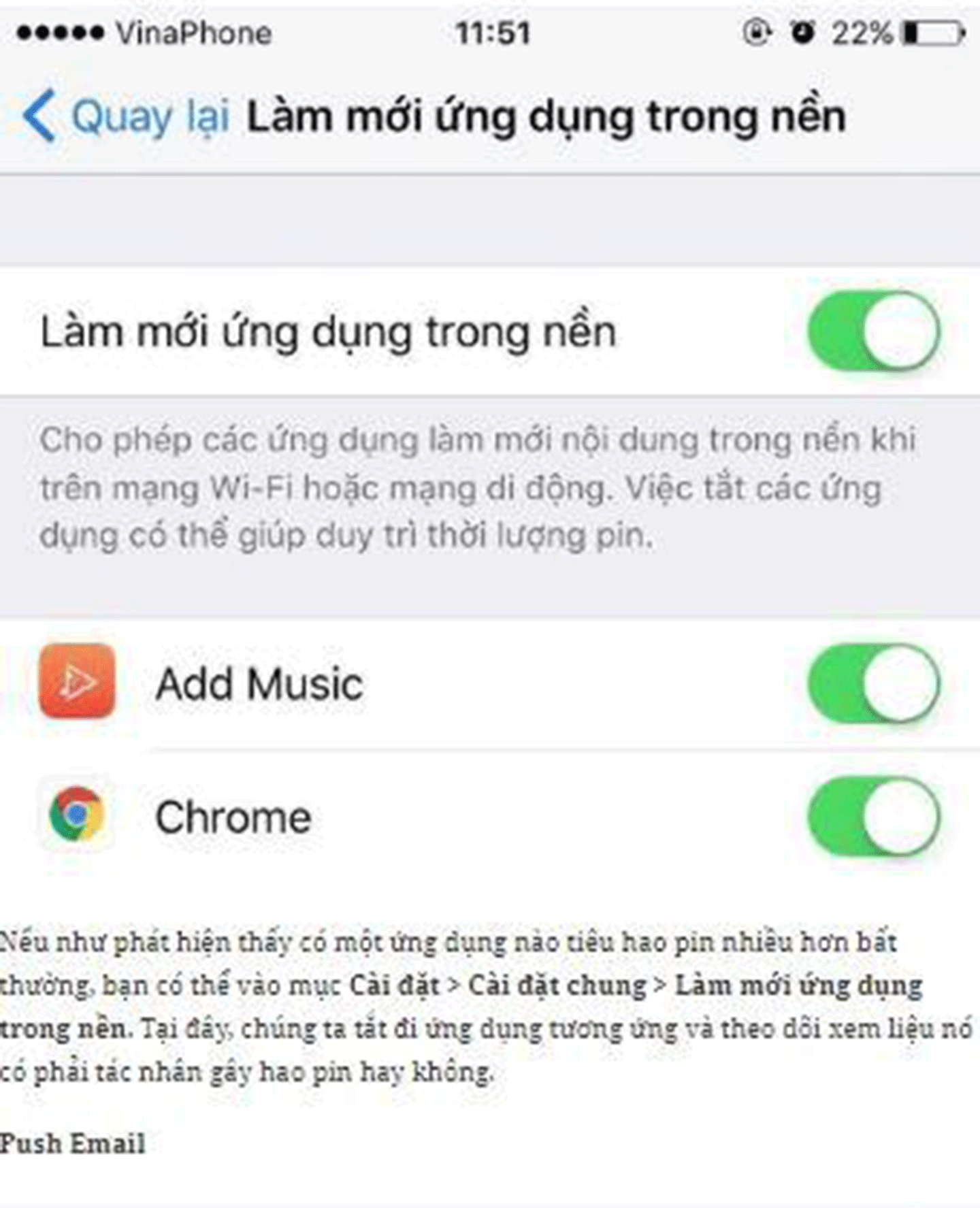Làm mới ứng dụng trong nền nhằm duy trì hoạt động của các ứng dụng.