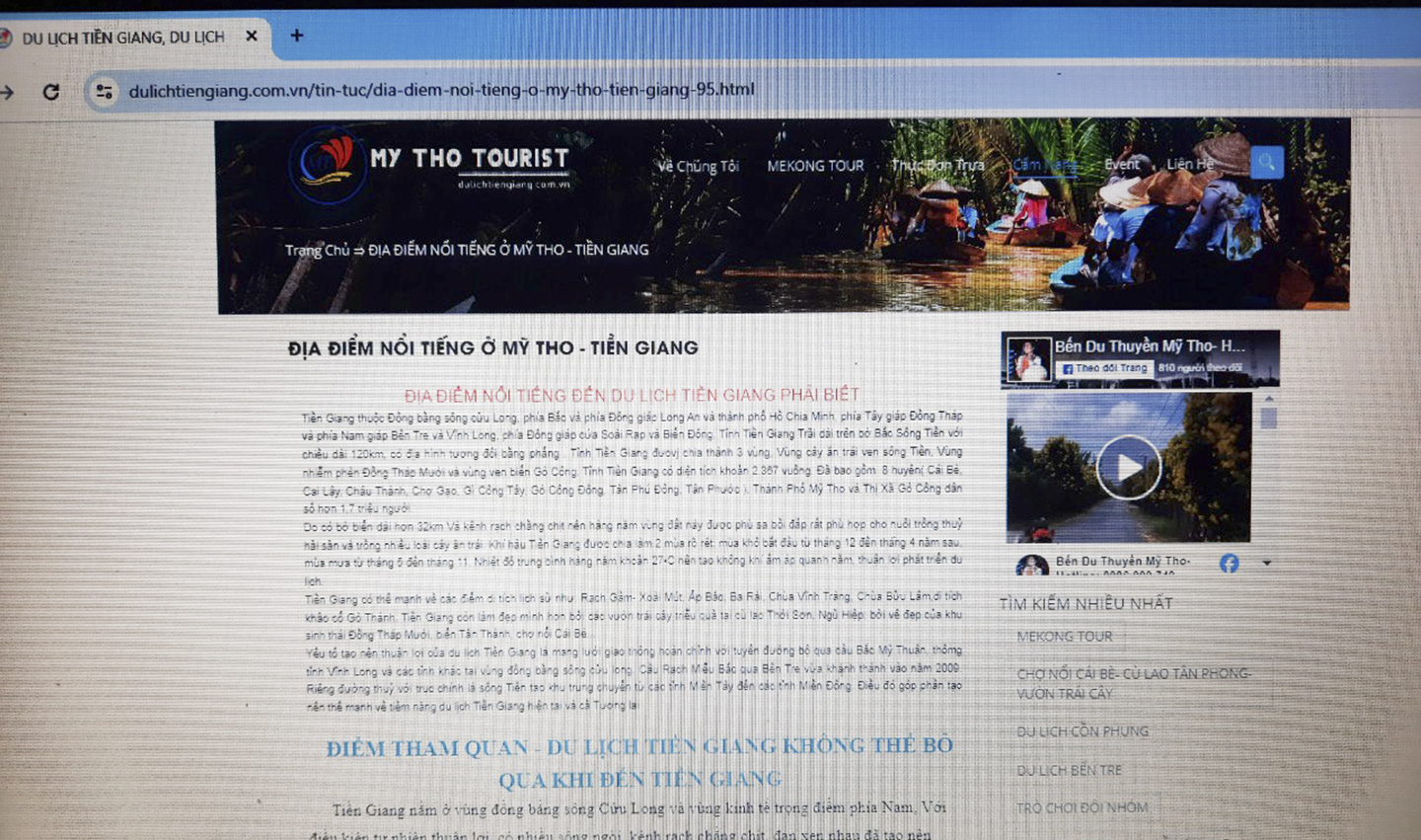 Thông tin quảng bá du lịch Tiền Giang được cập nhật trên nền tảng số