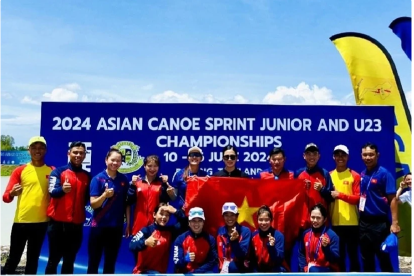 Các thành viên của Đội tuyển canoe Việt Nam tham dự Giải canoe vô địch trẻ và vô địch U23 châu Á 2024.