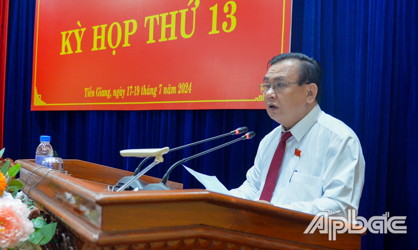 Đồng chí Võ Văn Bình, Phó Bí thư Thường trực Tỉnh ủy, Chủ tịch HĐND tỉnh Tiền Giang phát biểu bế mạc Kỳ họp.