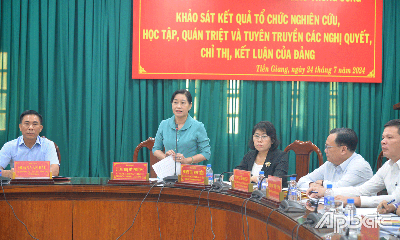 Đồng chí Châu Thị Mỹ Phương phát biểu tại buổi làm việc.