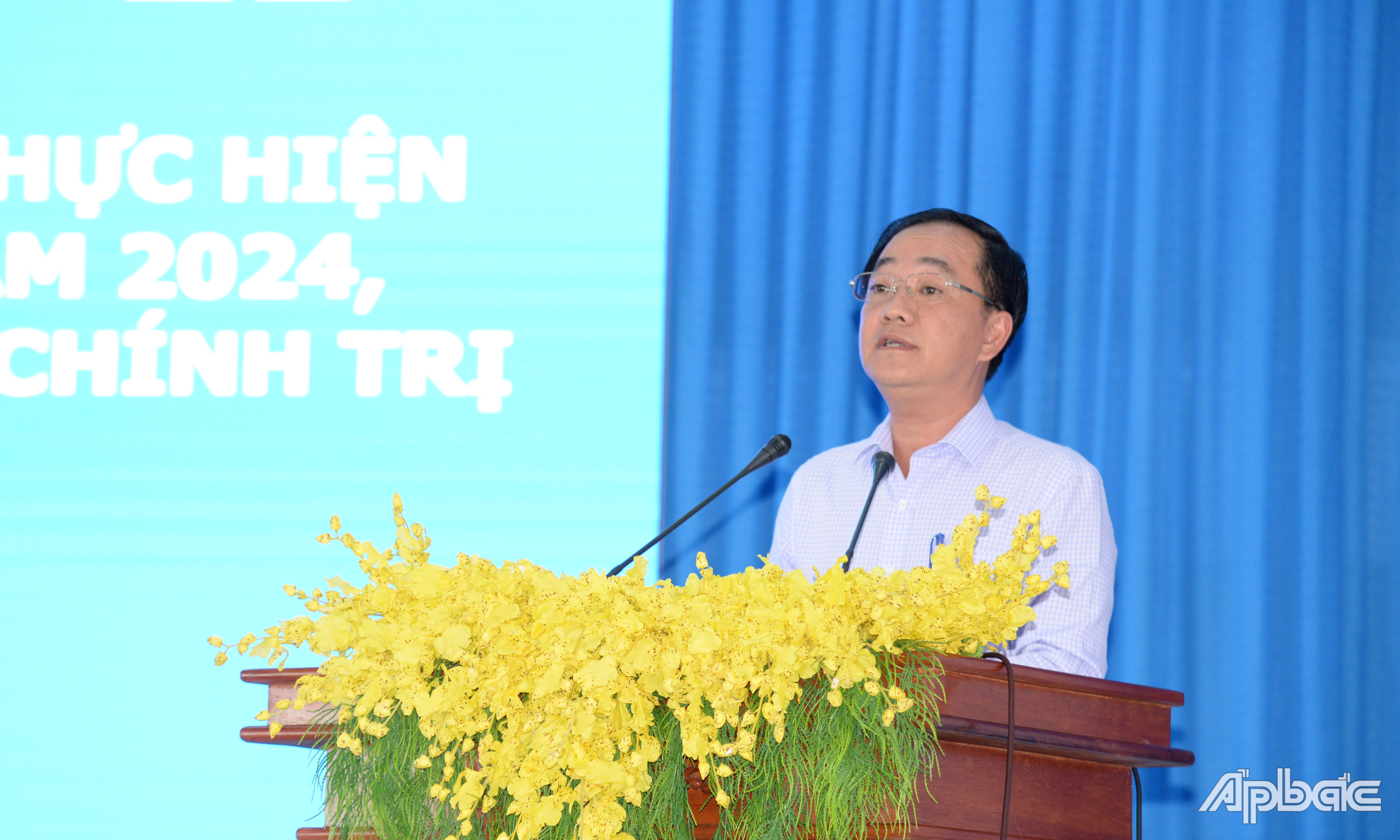 Bí thư Thành ủy Gò Công Nguyễn Kiên Cường phát biểu kết luận hội nghị.