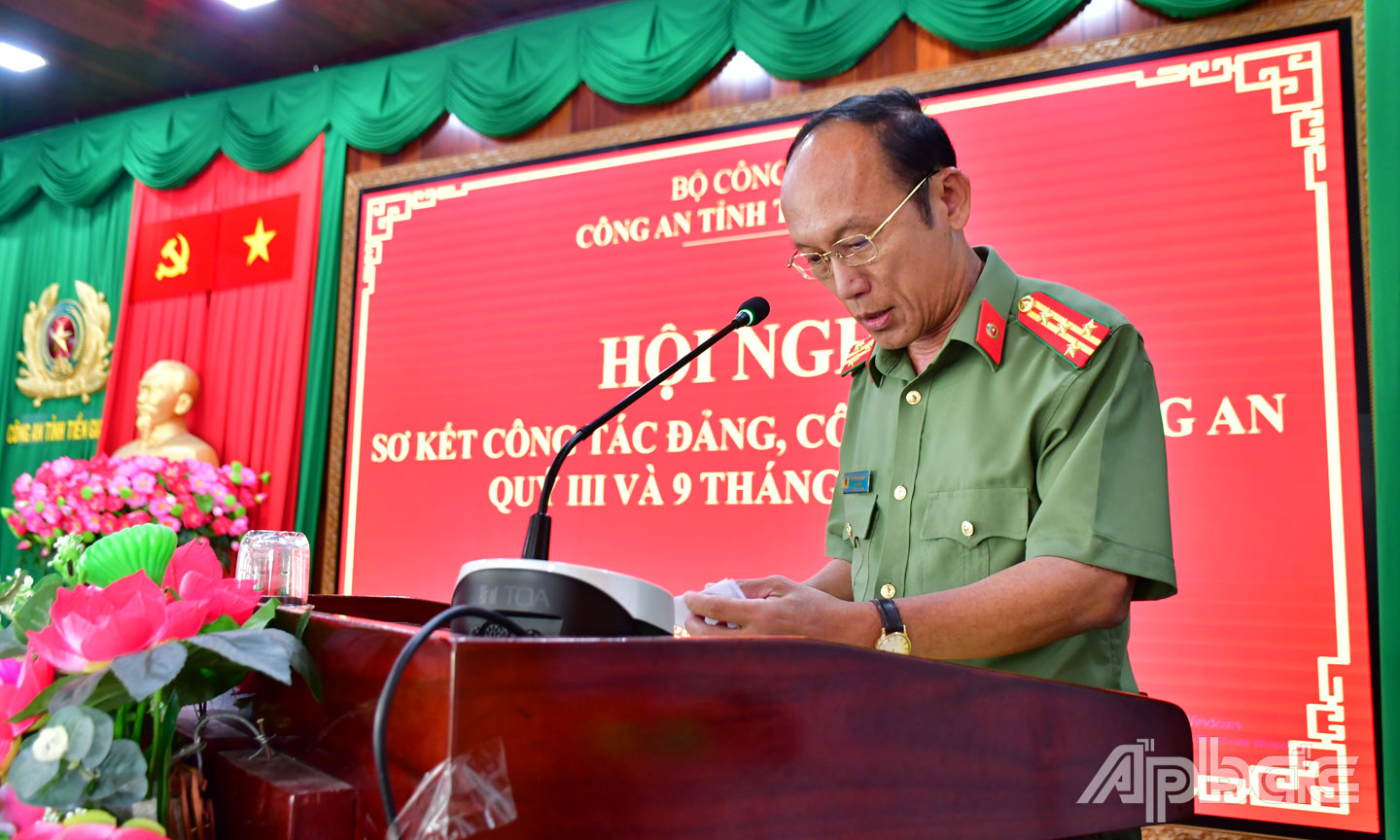 Đại tá Nguyễn Văn Nhựt, Giám đốc Công an tỉnh phát biểu chỉ đạo.