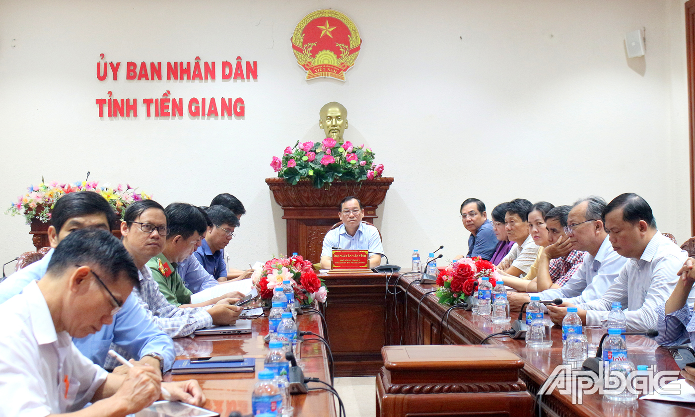 Quang cảnh hội nghị tại điểm cầu tỉnh Tiền Giang.