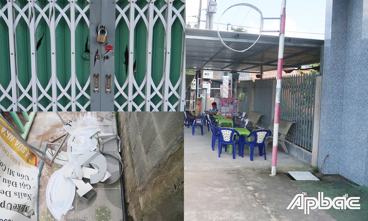 Hiện trường vụ việc và tài sản bị đập phá.