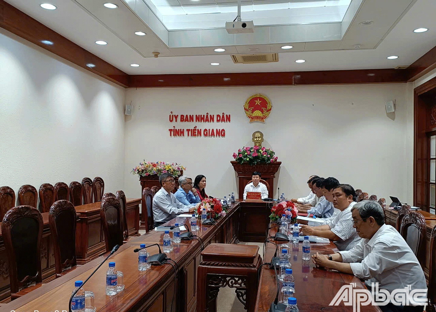 Quang cảnh hội nghị tại điểm cầu Tiền Giang. 