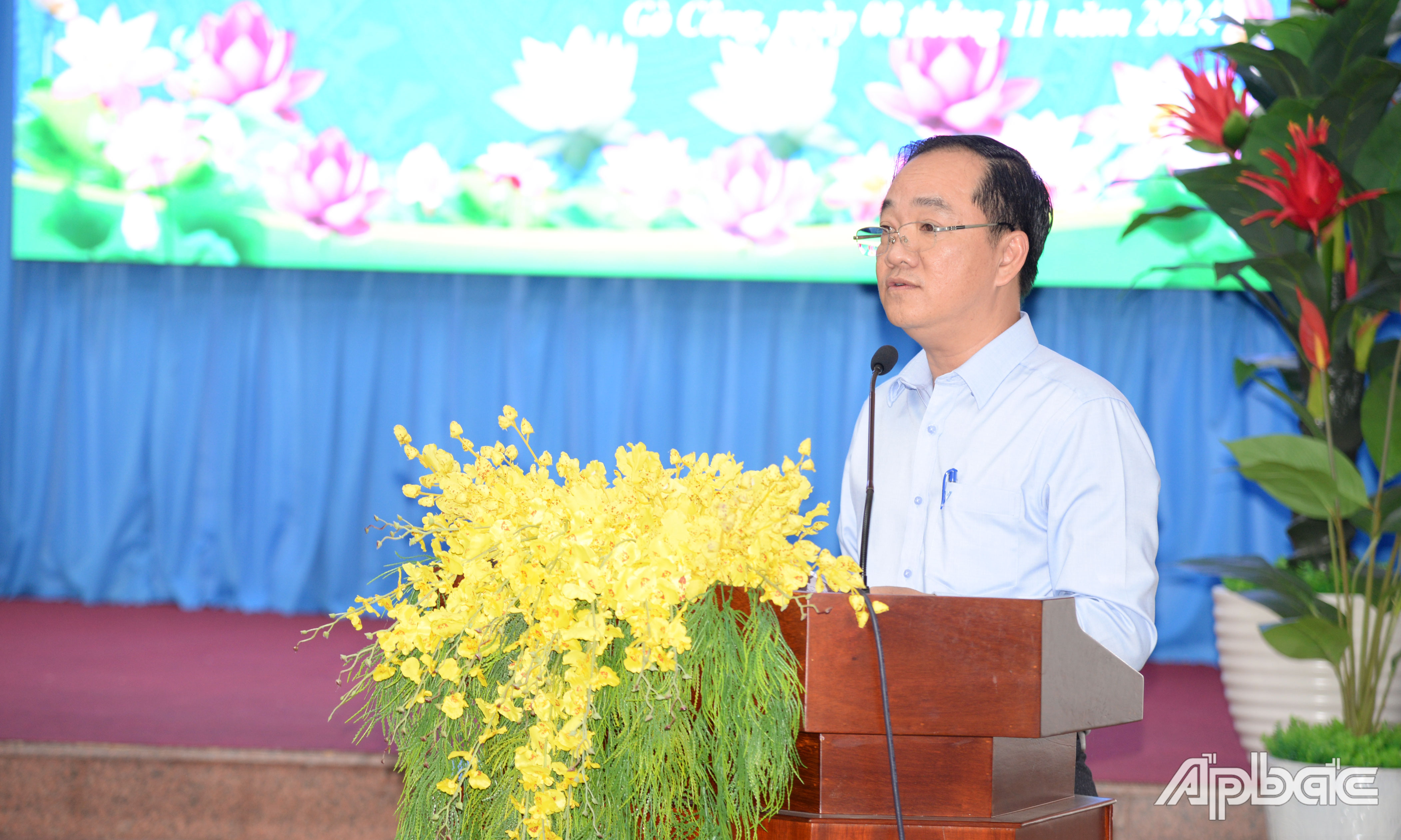 Bí thư Thành ủy Gò Công Nguyễn Kiên Cường phát biểu tại buổi làm việc.