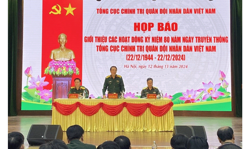 Đại tá Nguyễn Xuân Thủy, Phó Cục trưởng Cục Tuyên huấn Tổng cục Chính trị Quân đội nhân dân Việt Nam phát biểu tại buổi họp báo.