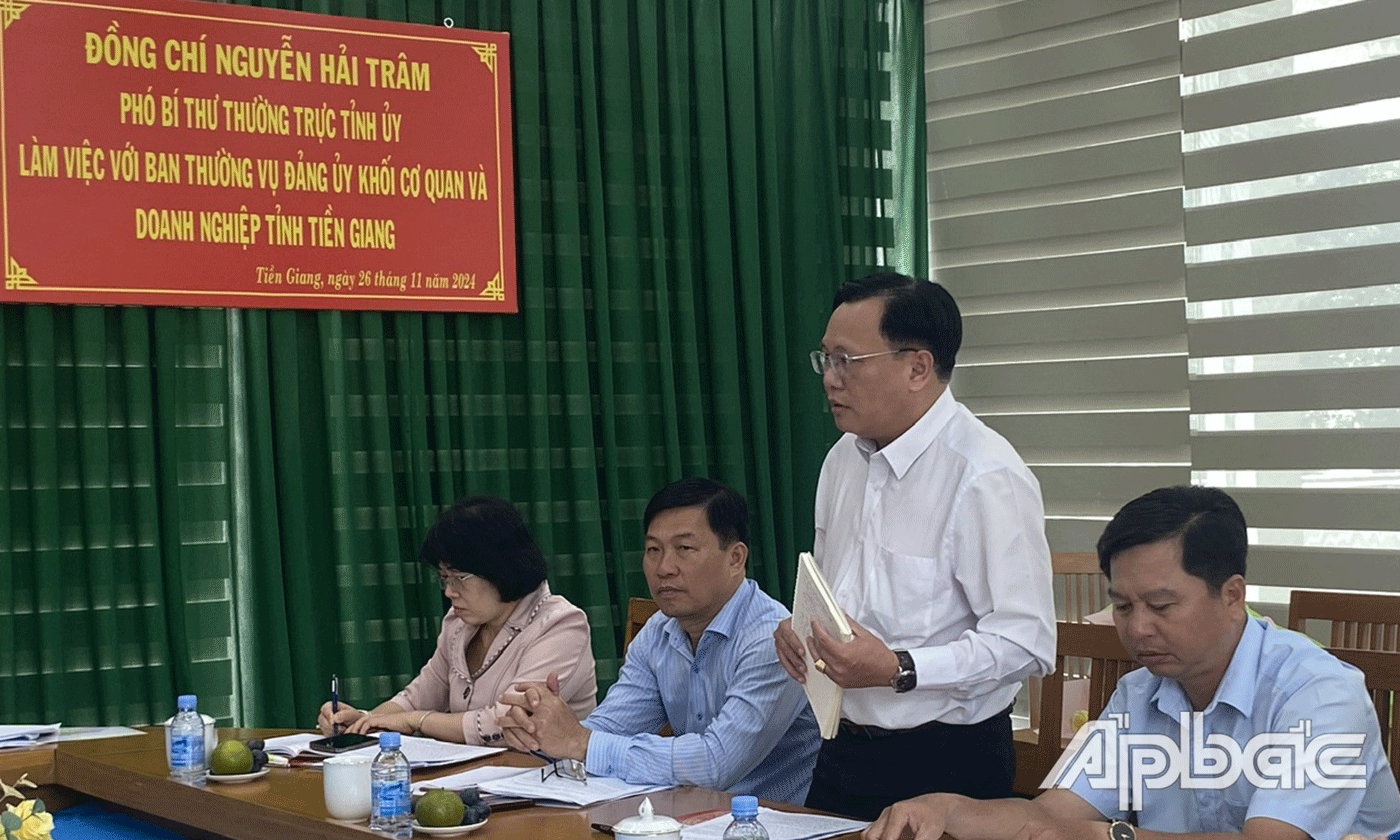 Phó Trưởng Ban Tuyên giáo Tỉnh uỷ Phạm Nguyễn Hoàng Vũ phát biểu tại buổi làm việc.