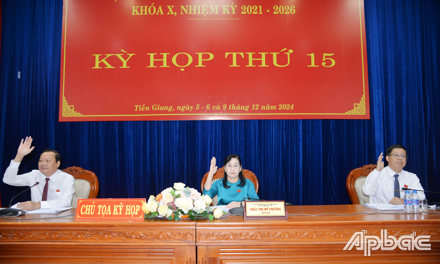 Chủ tọa kỳ họp biểu quyết thông qua nghị quyết.