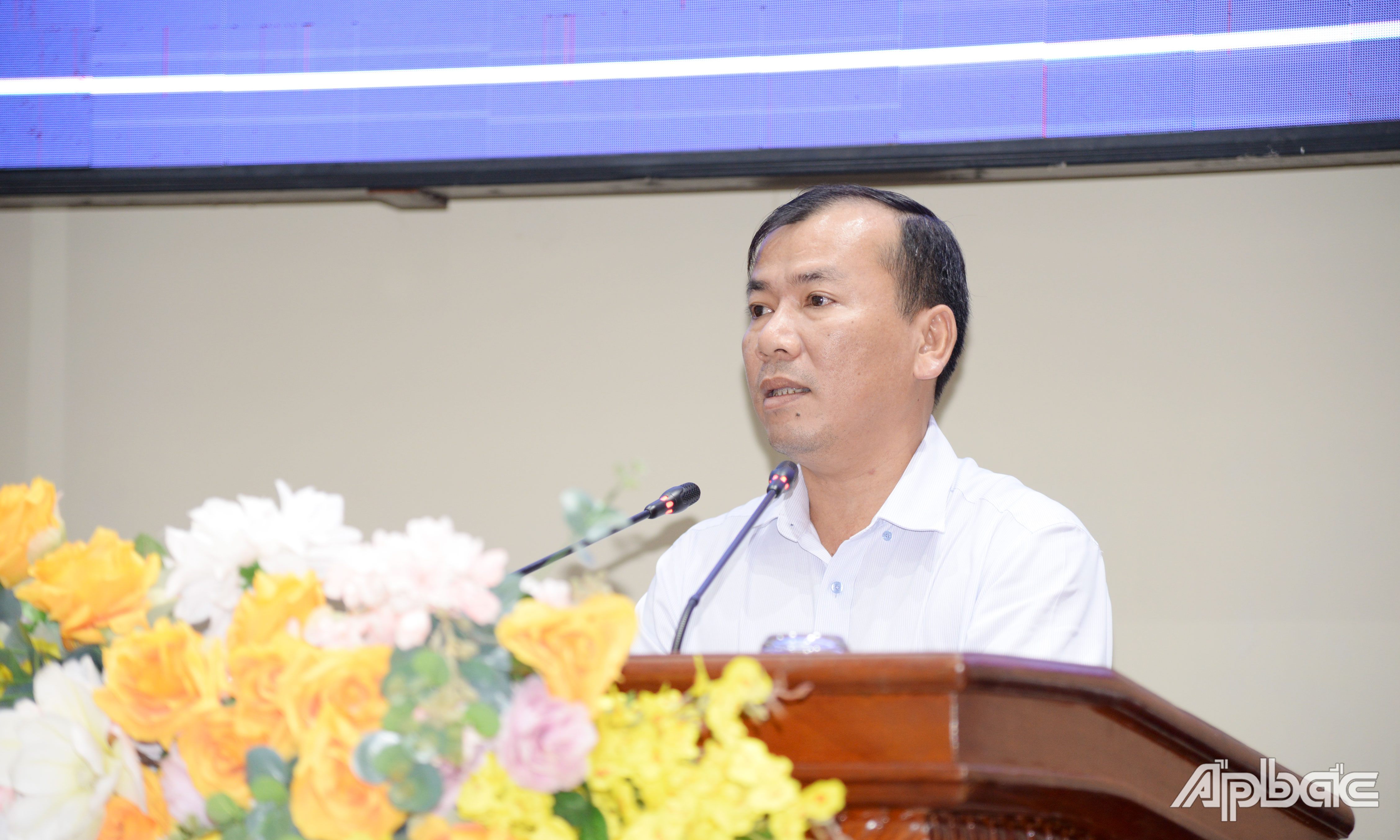 Giám đốc Sở Nông nghiệp và Phát triển nông thôn tỉnh Tiền Giang Trần Hoàng Nhật Nam phát biểu tại hội nghị.