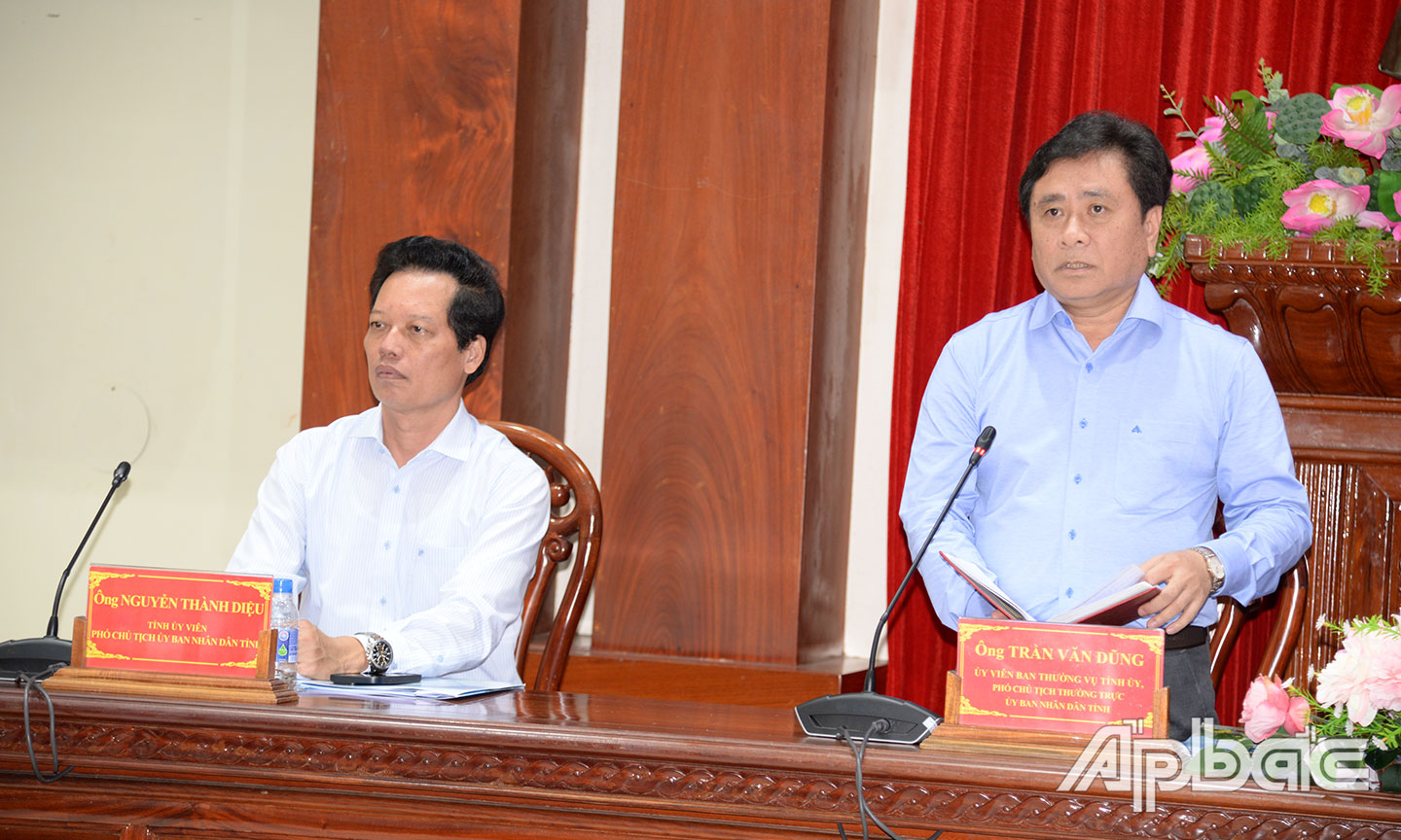 Phó Chủ tịch Thường trực UBND tỉnh Tiền Giang Trần Văn Dũng phát biểu tại phiên họp.