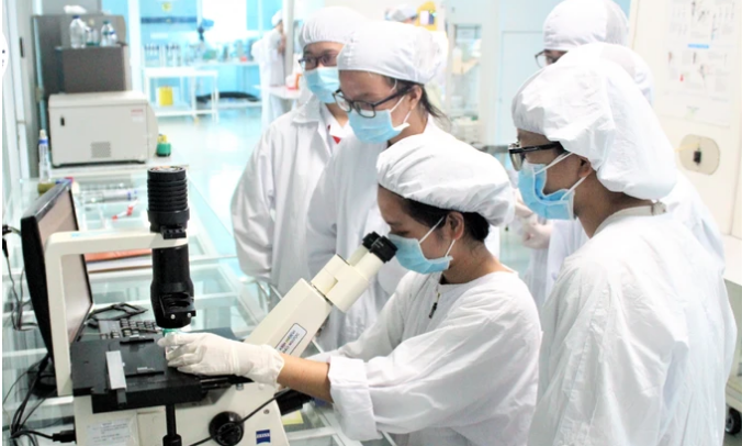 Các nhà khoa học đang làm việc tại Trung tâm Tế bào gốc, Trường ĐH Khoa học Tự nhiên (ĐHQG TPHCM). Ảnh: THANH HÙNG