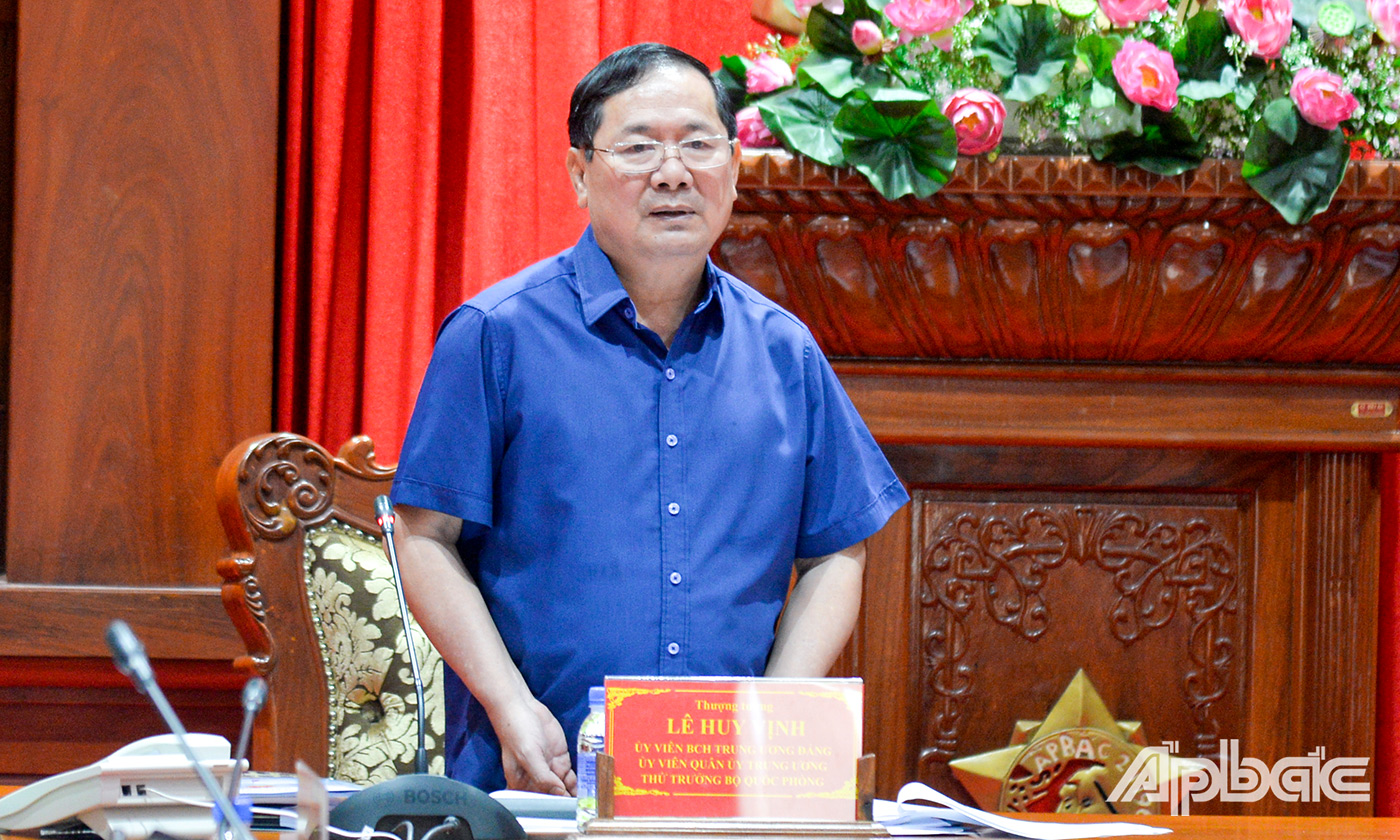 Thượng tướng Lê Huy Vịnh đánh giá Đảng ủy UBND tỉnh Tiền Giang đã tham mưu rất tốt cho Thường trực Tỉnh ủy, UBND ban hành các văn bản quán triệt và triển khai thực hiện Nghị quyết 57 của của Bộ Chính trị  và Kết luận 123 của BCH Trung ương Đảng tại địa phương. 