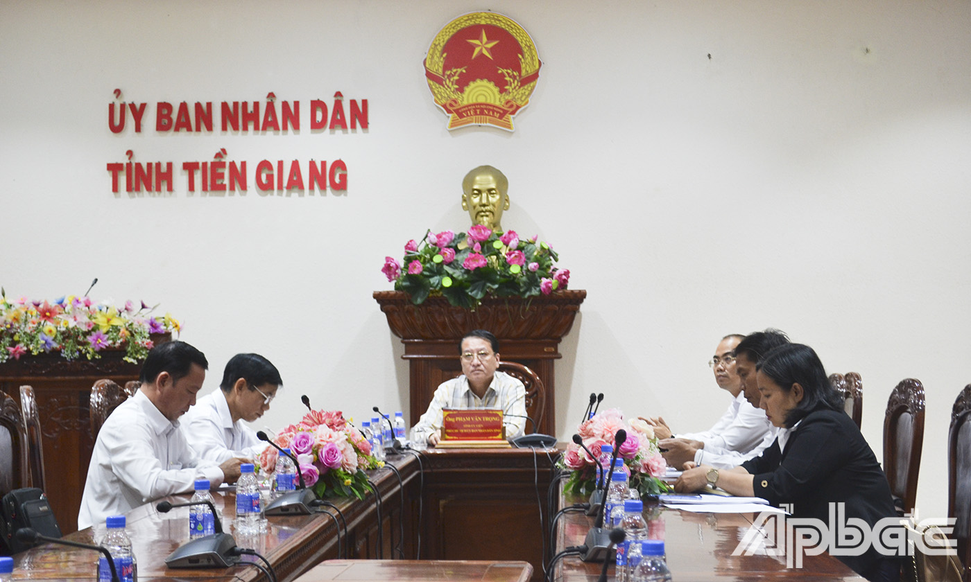 Quang cảnh buổi họp tại điểm cầu tỉnh Tiền Giang.