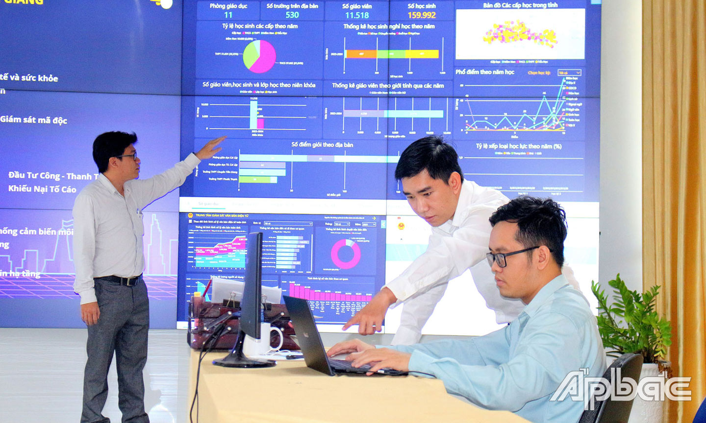 Trung tâm Điều hành thông minh tỉnh Tiền Giang - “bộ não số” hỗ trợ lãnh đạo UBND tỉnh trong việc chỉ đạo các chính sách phát triển kinh tế - xã hội của tỉnh.                                                                                                                                                  Ảnh: LÊ MINH