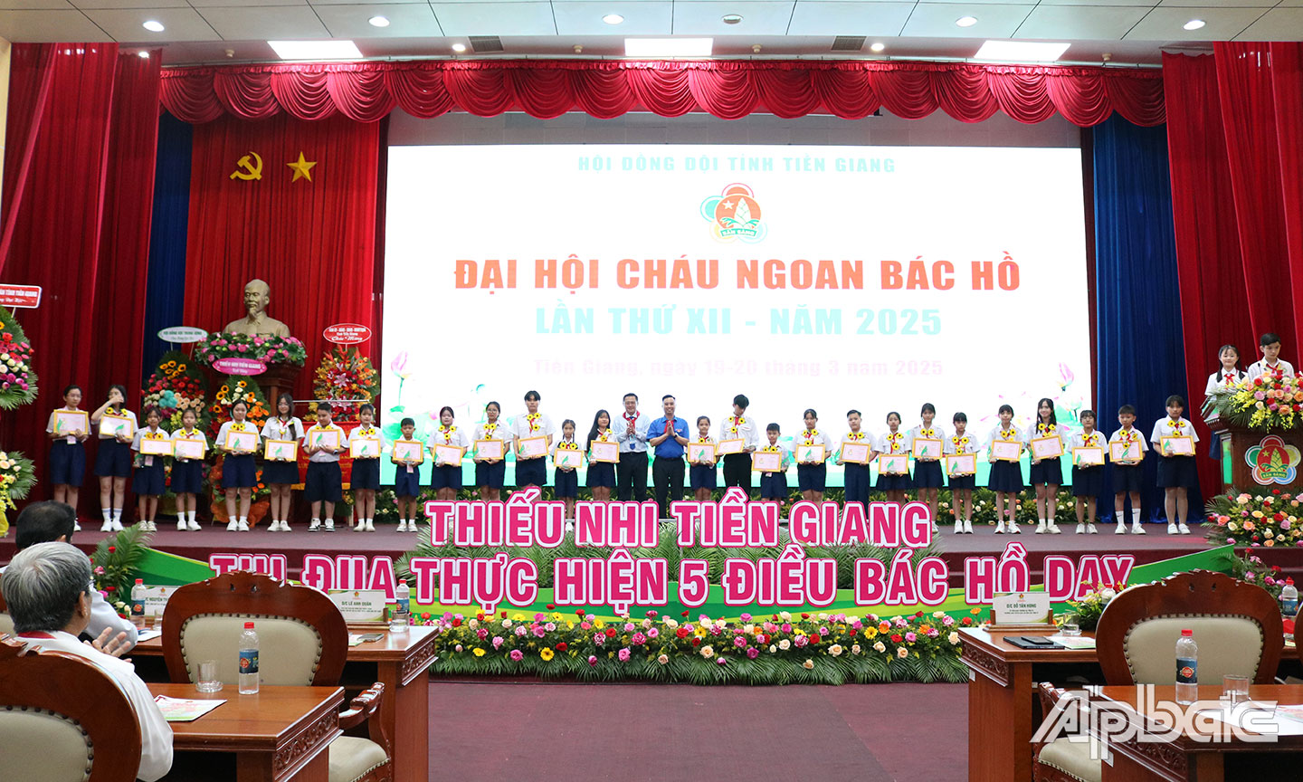 Hội đồng Đội tỉnh Tiền Giang tuyên dương đại biểu là cháu ngoan Bác Hồ tiêu biểu tỉnh Tiền Giang.