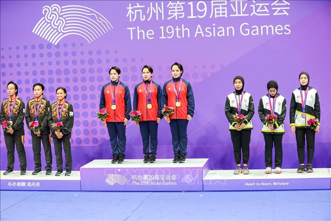 Đội tuyển Karate Việt Nam đã giành được HCV nội dung kata đồng đội nữ tại ASIAD 2023. Ảnh minh họa: Hoàng Linh/TTXVN