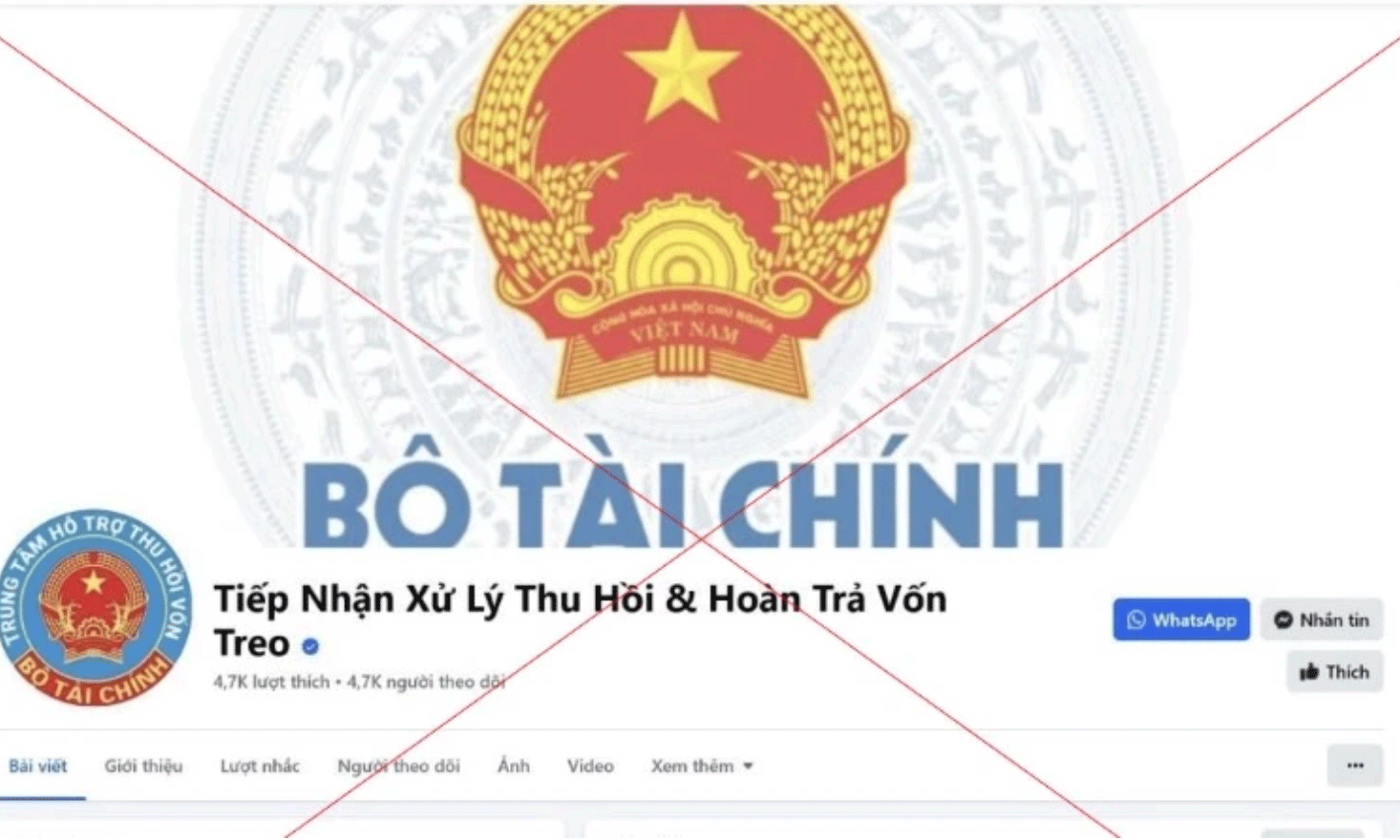 Trang facebook giả mạo Bộ Tài chính.