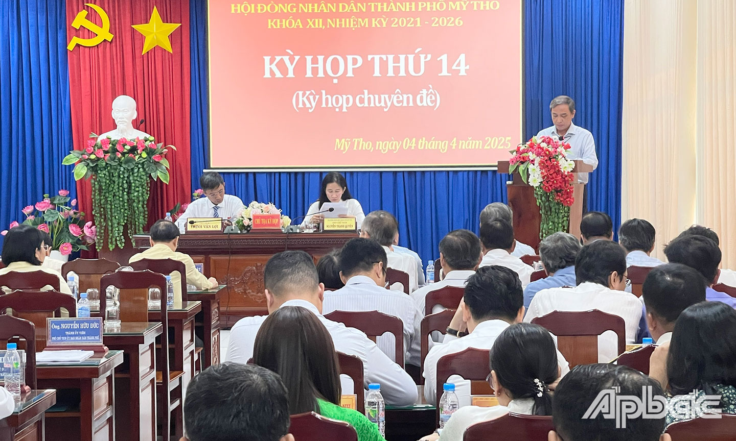 Quang cảnh kỳ họp thứ 14 của HĐND TP. Mỹ Tho (kỳ họp chuyên đề)