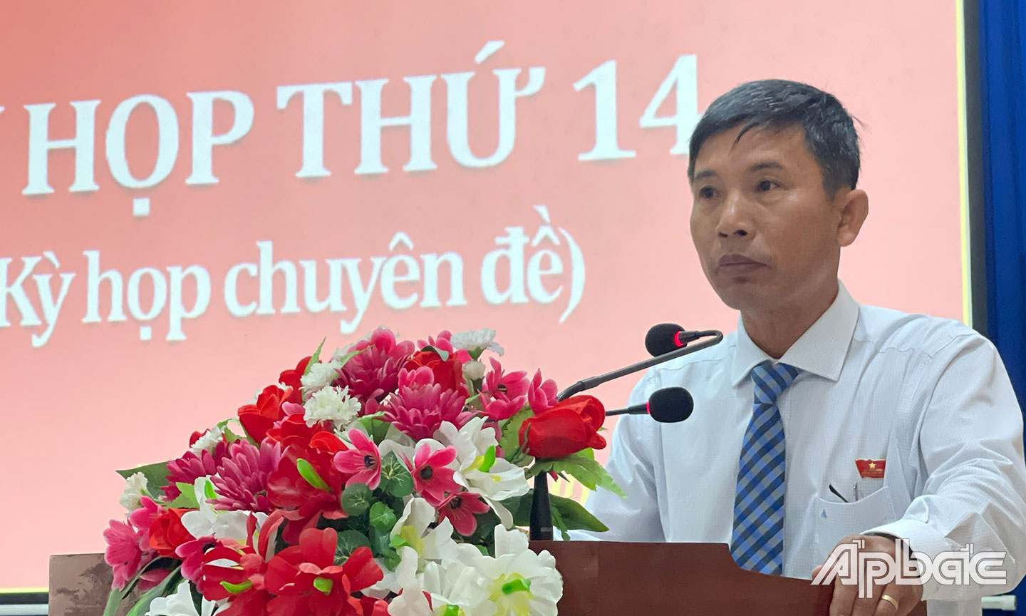 Ông Trịnh Văn Lợi – Phó Bí thư Thường trực Thành ủy, Chủ tịch HĐND TP. Mỹ Tho phát biểu bế mạc kỳ họp.
