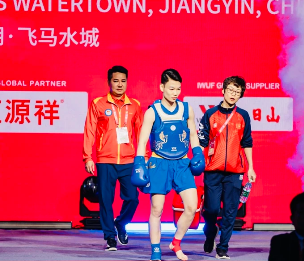 Tuyển thủ wushu Việt Nam vào chung kết tại giải Cúp tán thủ thế giới 2025 đang diễn ra ở Trung Quốc. Ảnh: IWF