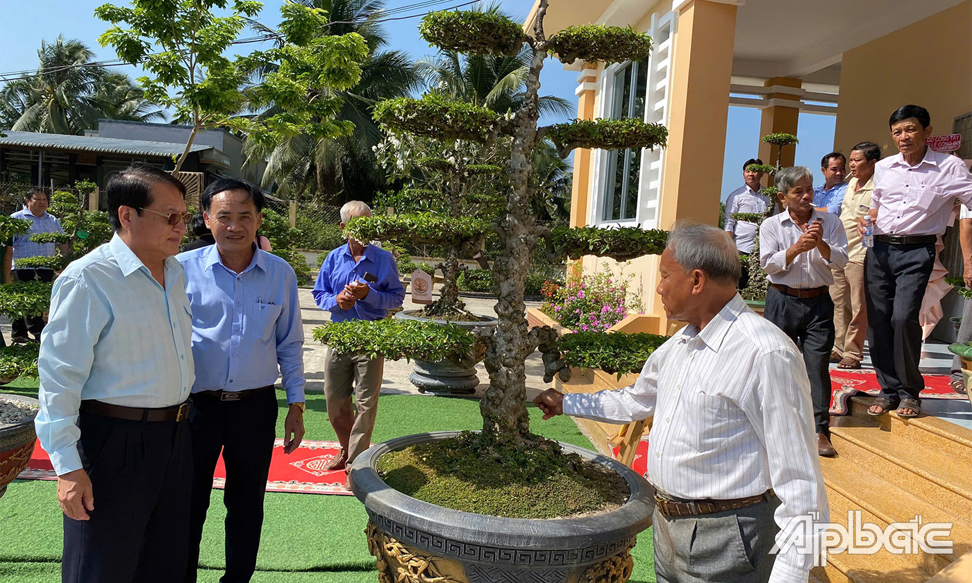 Đồng chí Phạm Văn Trọng cùng các đại biểu tham quan trưng bày kiểng cổ 