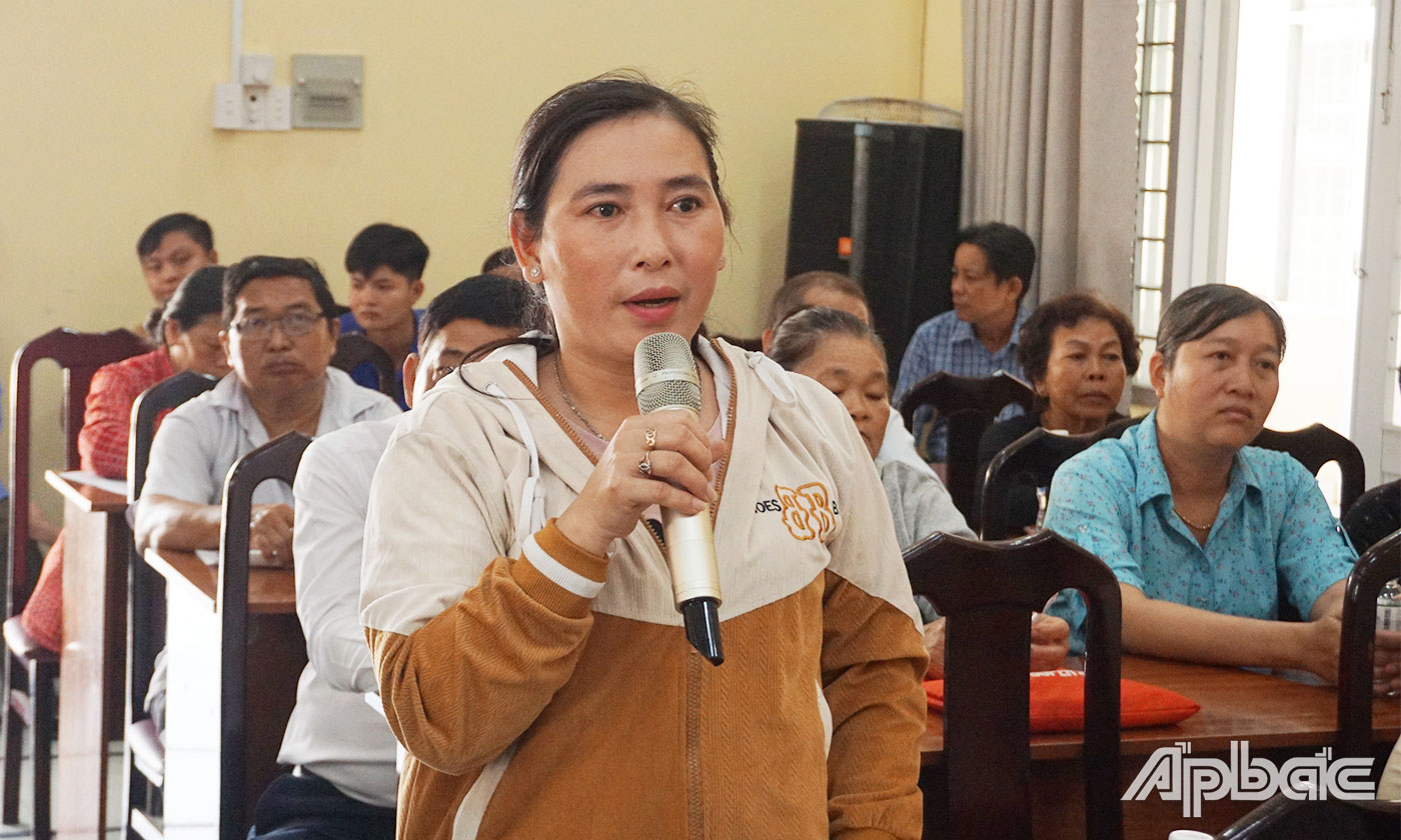 Cử tri huyện Tân Phước phát biểu tại buổi tiếp xúc.