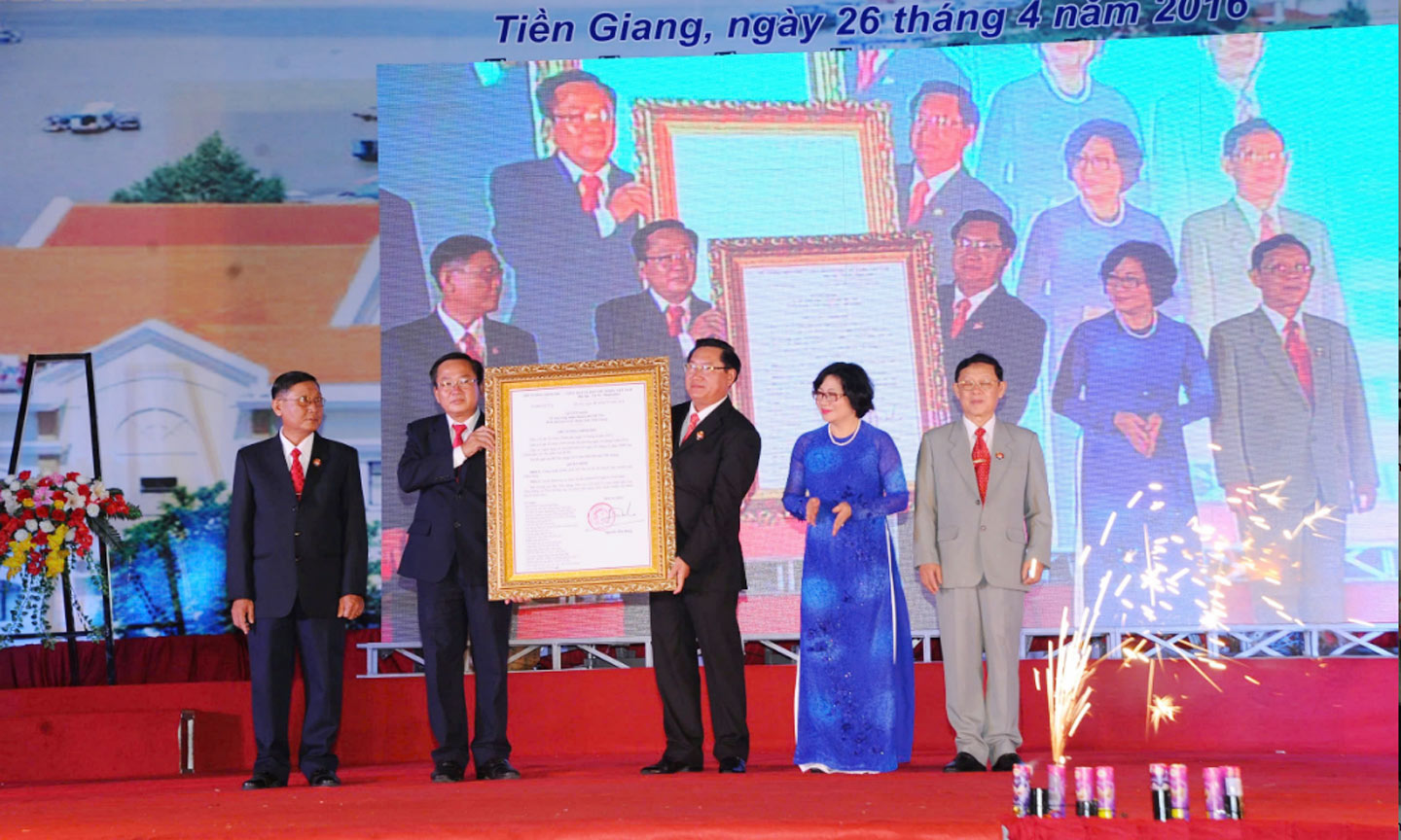 Ngày 5-2-2016, Thủ tướng Chính phủ ban hành Quyết định 242 công nhận TP. Mỹ Tho là đô thị loại I trực thuộc tỉnh Tiền Giang.                                                                                                                         Ảnh: DUY SƠN