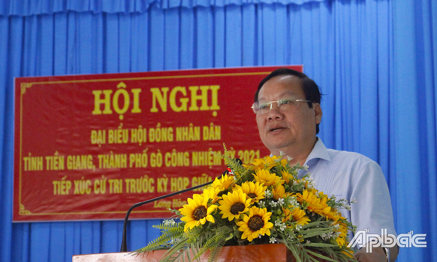 Nguyễn Hữu Lợi, Tỉnh ủy viên, Phó Chủ tịch HĐND Tiền Giang phát biểu tại buổi lễ. 